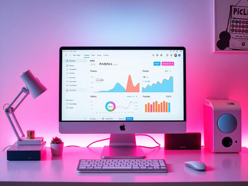 Desktop workspace showing an analytics dashboard